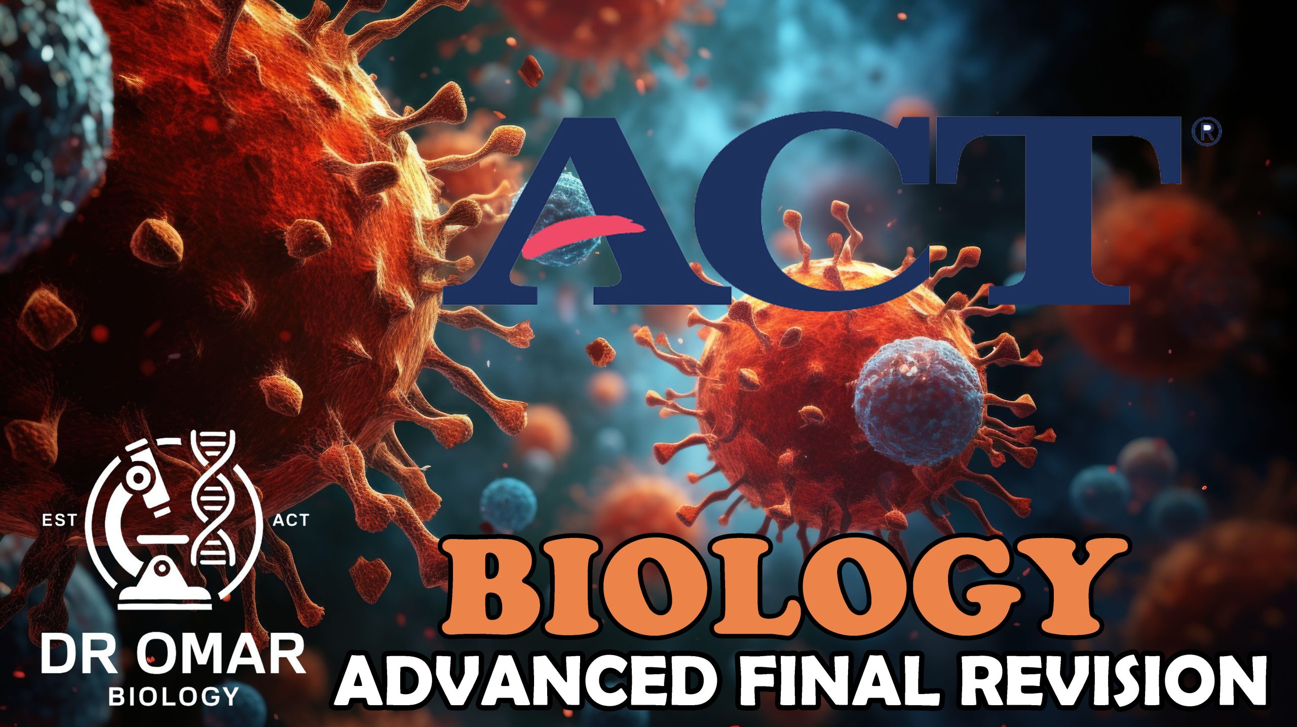 Viruses highlighted by blue and red hues float in  cellular spac