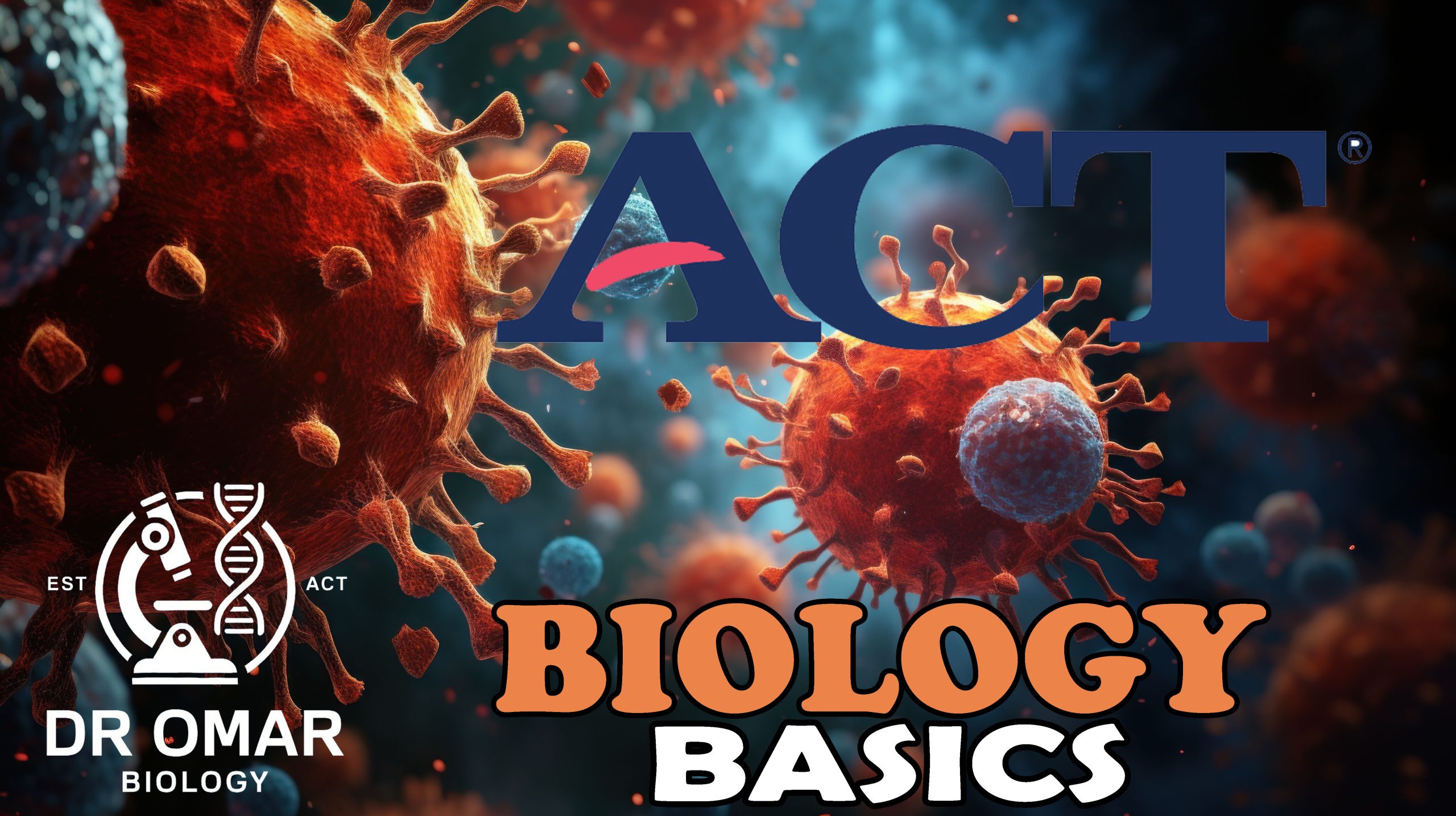 Viruses highlighted by blue and red hues float in  cellular spac